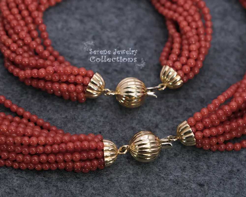 3.3MM Italian Coral Round Bead 18k Solid gold Mul… - image 9