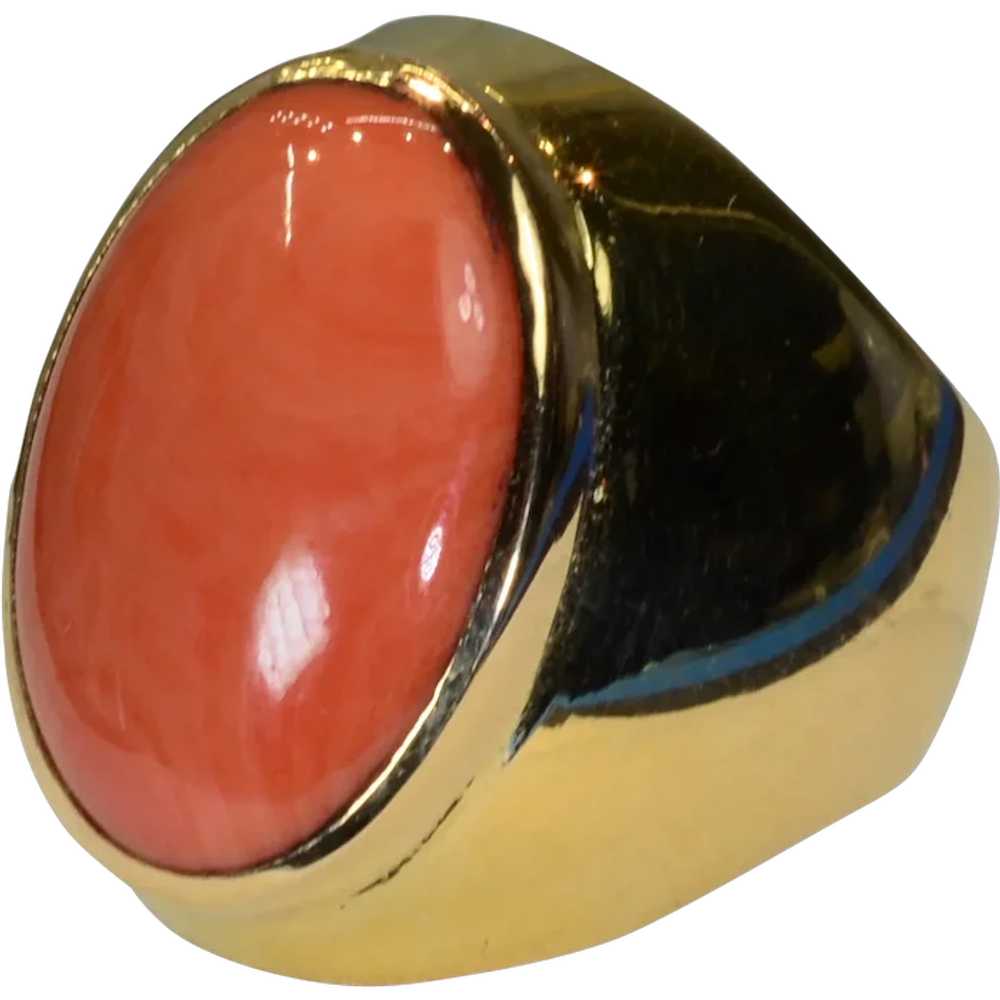 Japanese Momo Coral Diamond 18k Gold Ring Vintage… - image 1