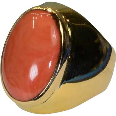 Japanese Momo Coral Diamond 18k Gold Ring Vintage… - image 1