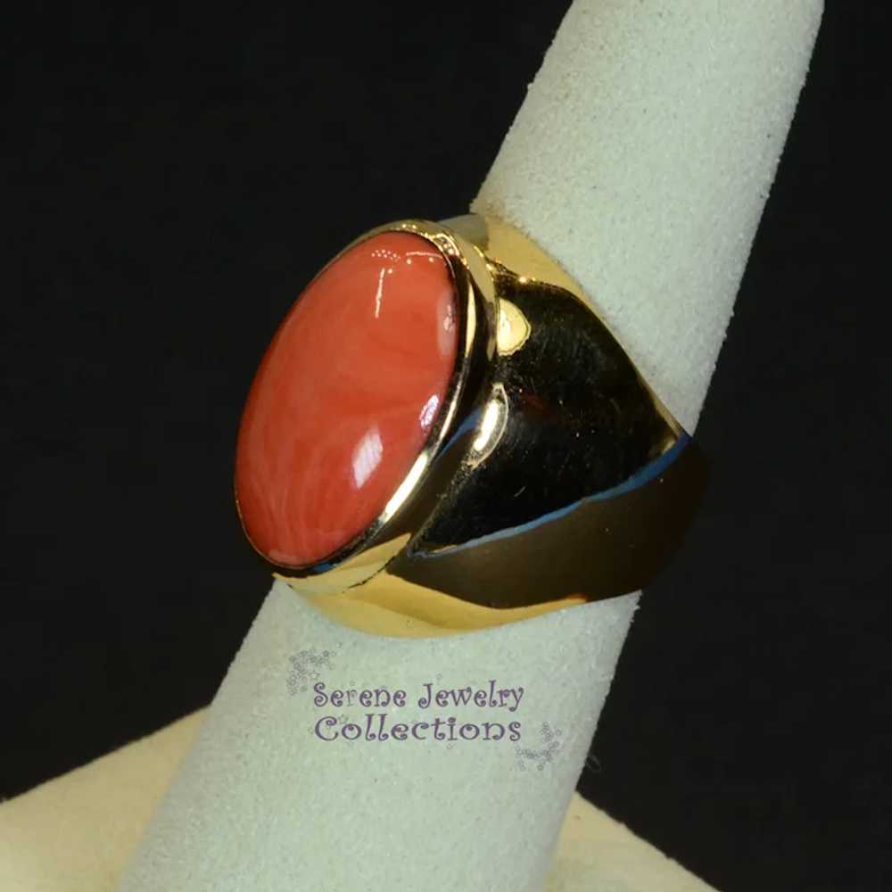 Japanese Momo Coral Diamond 18k Gold Ring Vintage… - image 3