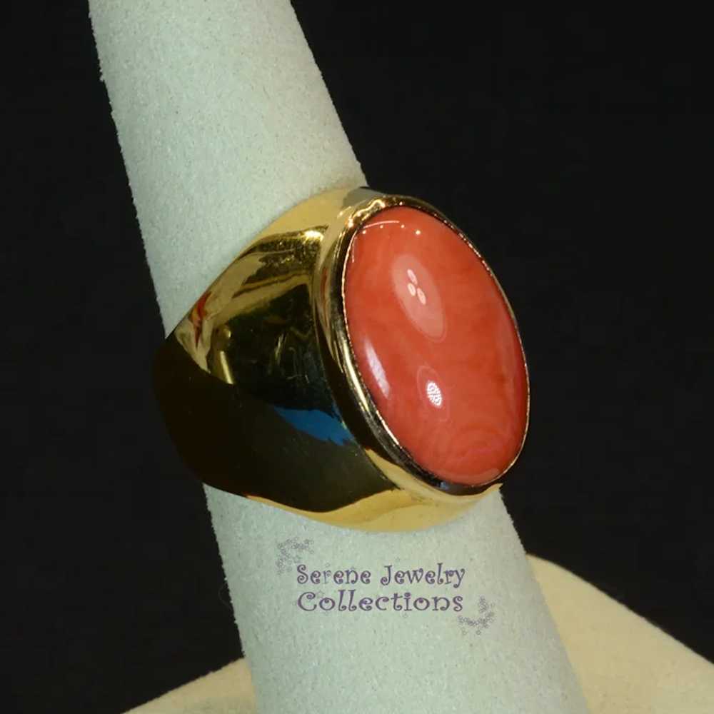 Japanese Momo Coral Diamond 18k Gold Ring Vintage… - image 5