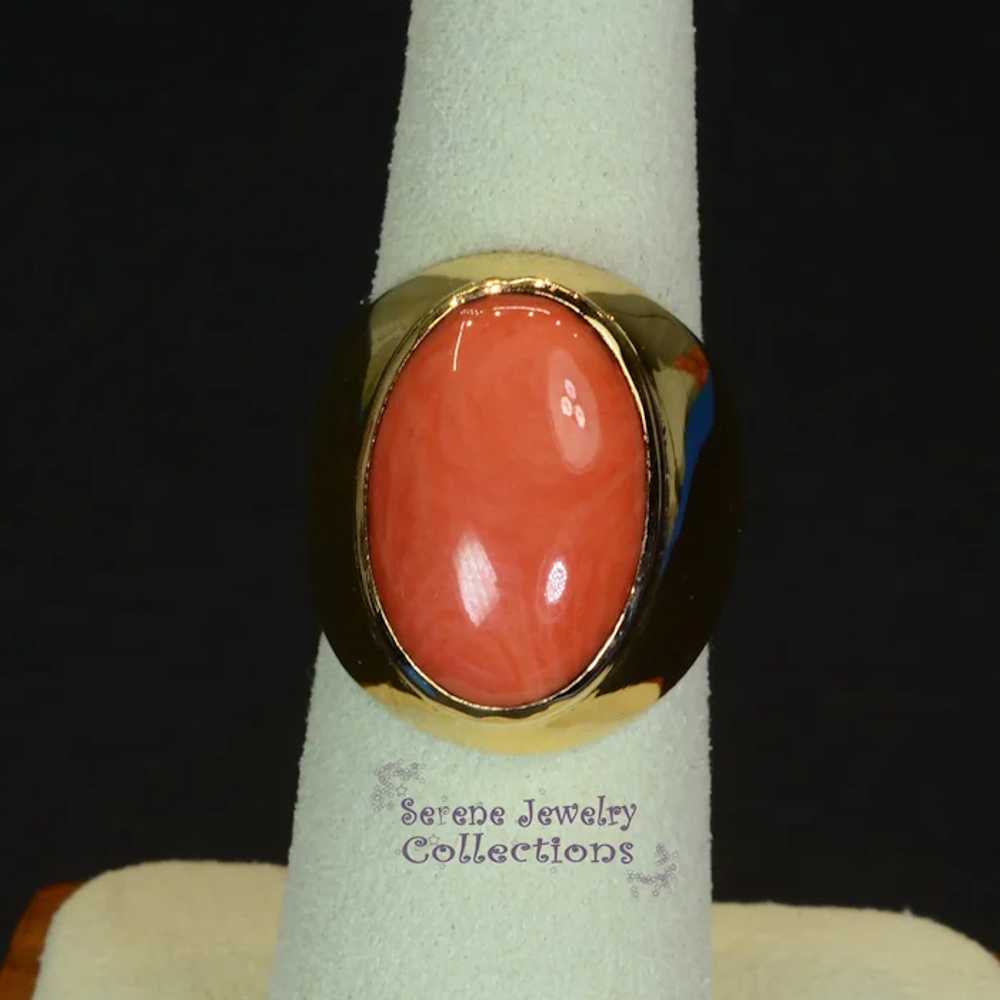 Japanese Momo Coral Diamond 18k Gold Ring Vintage… - image 6