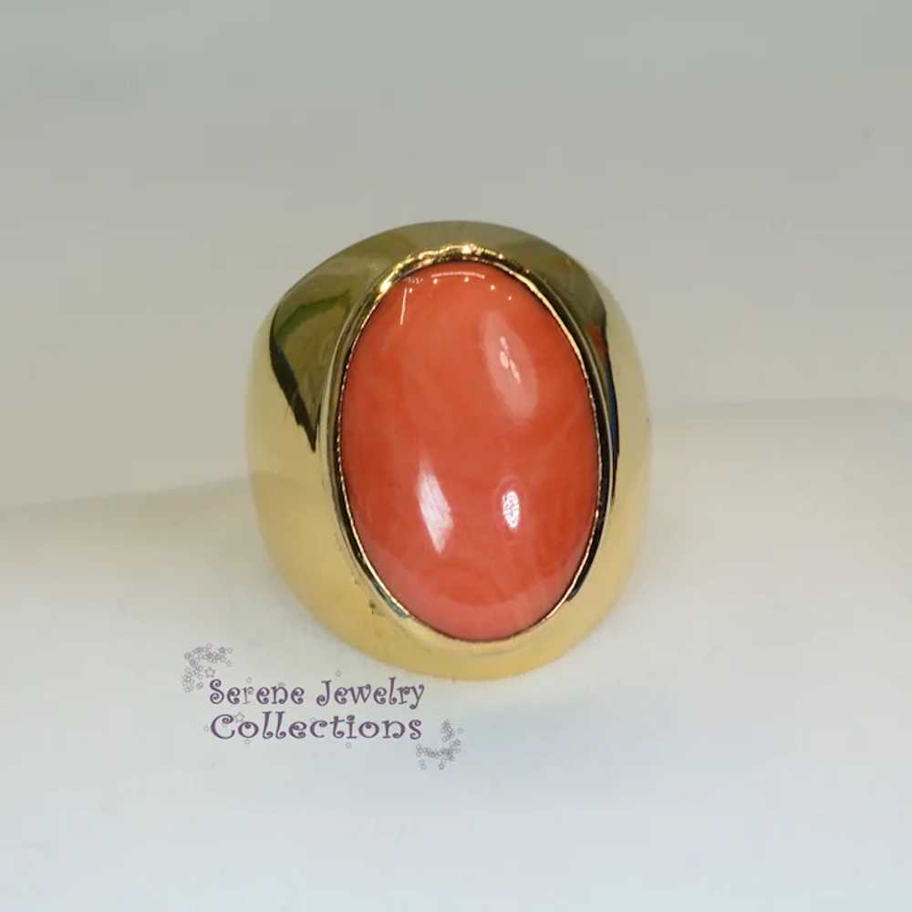 Japanese Momo Coral Diamond 18k Gold Ring Vintage… - image 9