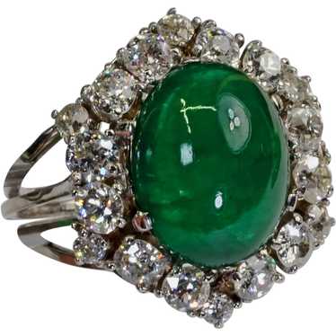 5.58CT Antique Emerald Diamond Platinum Gold Ring… - image 1