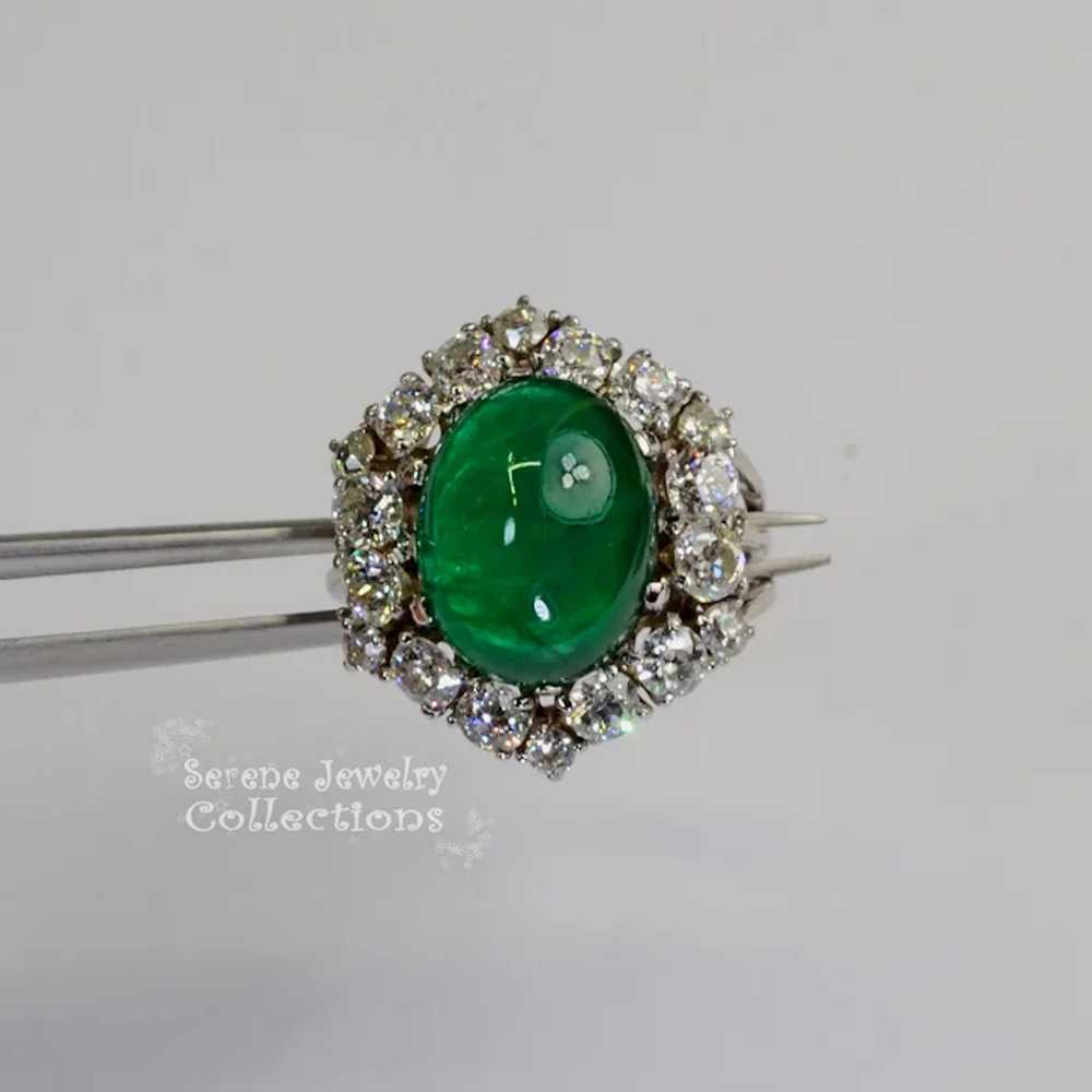 5.58CT Antique Emerald Diamond Platinum Gold Ring… - image 2