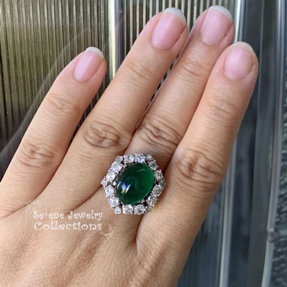 5.58CT Antique Emerald Diamond Platinum Gold Ring… - image 8