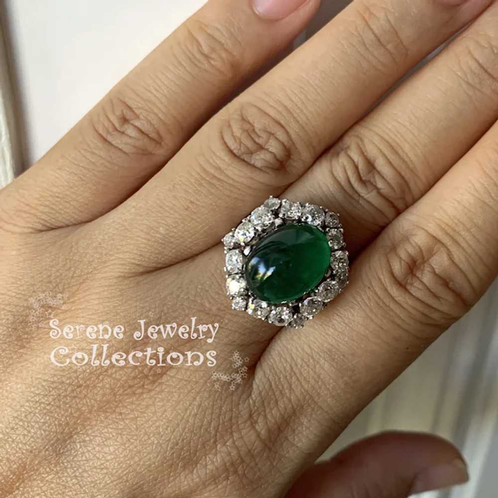 5.58CT Antique Emerald Diamond Platinum Gold Ring… - image 9