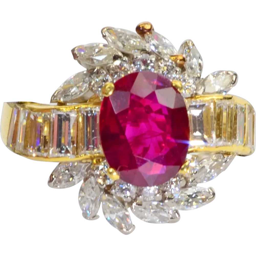 2ct Ruby Diamond 18k Solid Gold Ring Estate Vinta… - image 1