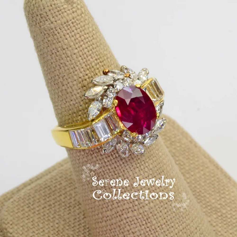 2ct Ruby Diamond 18k Solid Gold Ring Estate Vinta… - image 4