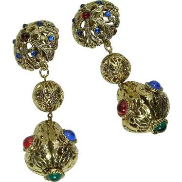 1970s Renaissance Style Jeweled Runway Earrings G… - image 1