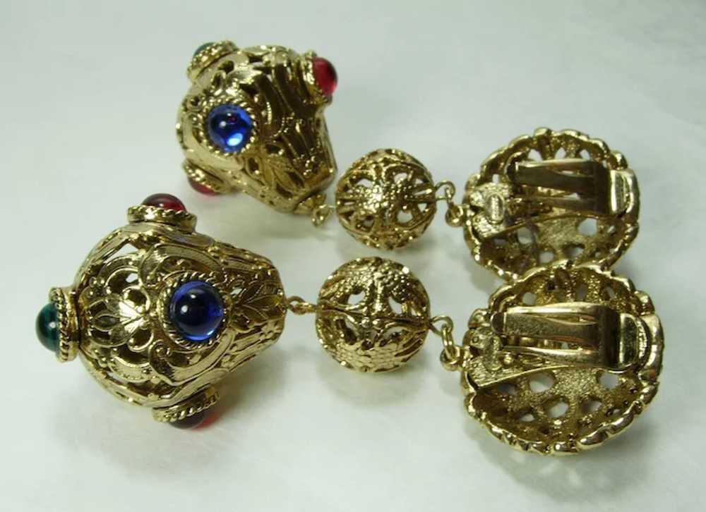 1970s Renaissance Style Jeweled Runway Earrings G… - image 4