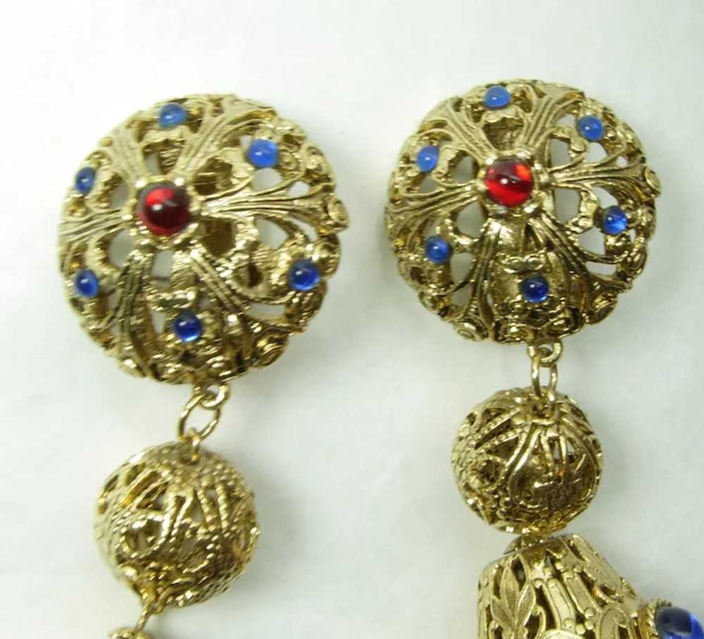 1970s Renaissance Style Jeweled Runway Earrings G… - image 5