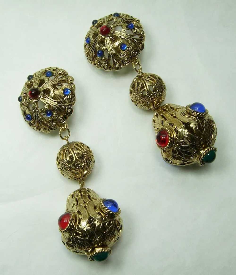 1970s Renaissance Style Jeweled Runway Earrings G… - image 6