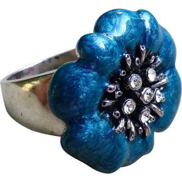 Contemporary Sterling Silver Blue Floral Ring