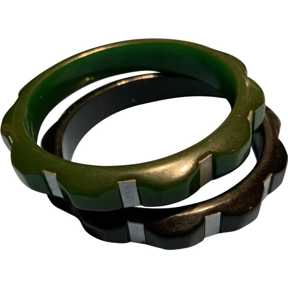 Pair Bakelite Bracelets with Metal - image 1