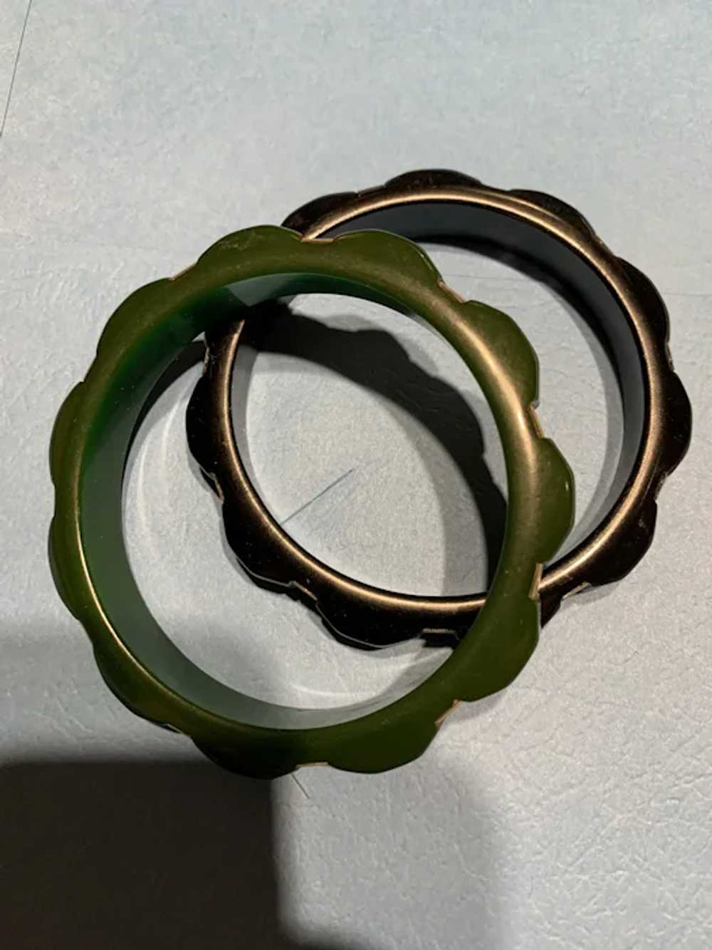 Pair Bakelite Bracelets with Metal - image 2