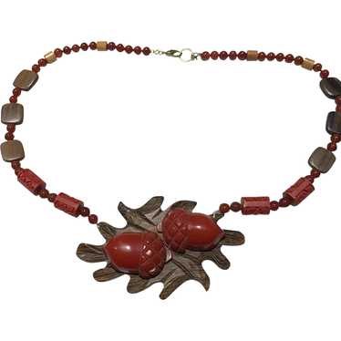 wood bakelite acorn beaded necklace