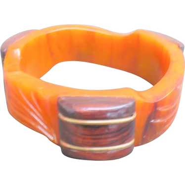 Burnt Orange Bakelite & Wood Bracelet