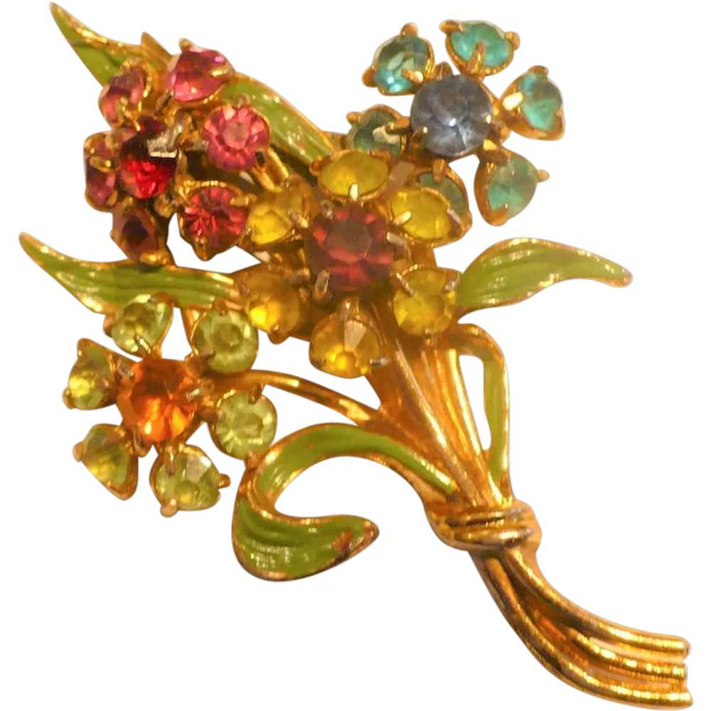 Rhinestone Floral Bouquet Pin - image 1