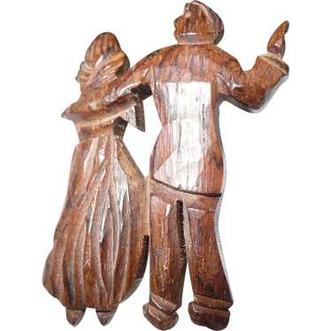 Carved Wood Couple Pin