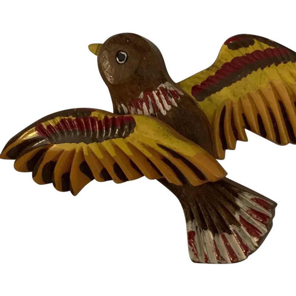 Flying Bakelite and wood bird pin - image 1