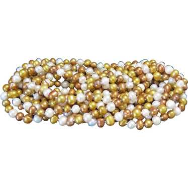 Freshwater Gold White Pearl Necklace 97" Long - image 1