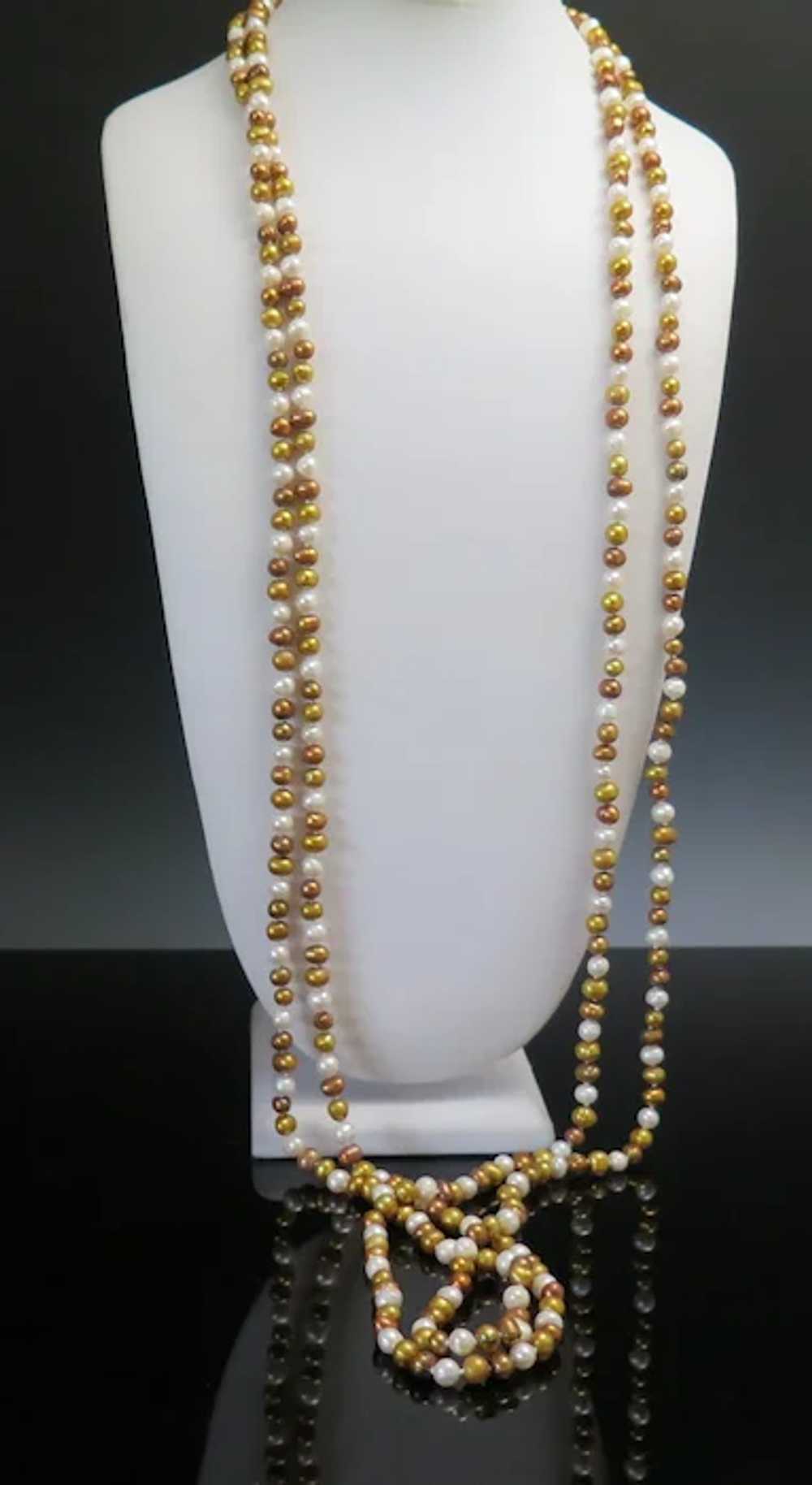 Freshwater Gold White Pearl Necklace 97" Long - image 2