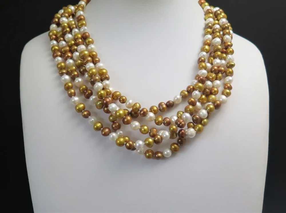 Freshwater Gold White Pearl Necklace 97" Long - image 3