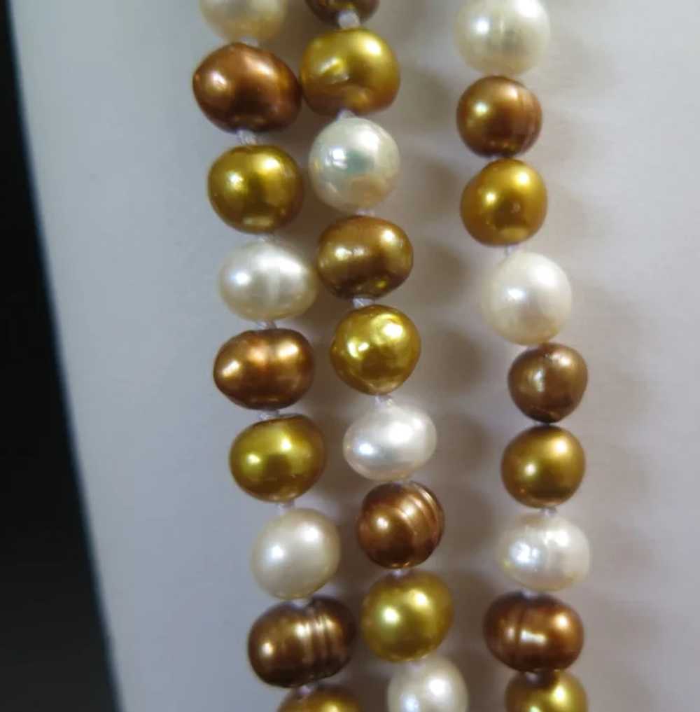 Freshwater Gold White Pearl Necklace 97" Long - image 4