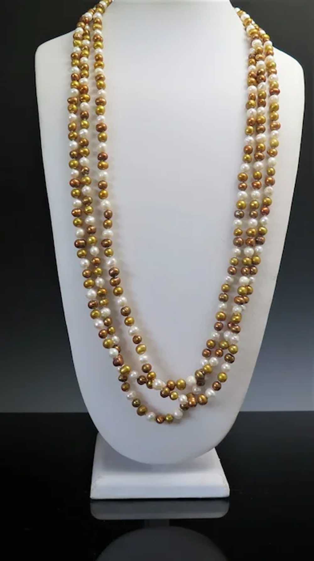 Freshwater Gold White Pearl Necklace 97" Long - image 5