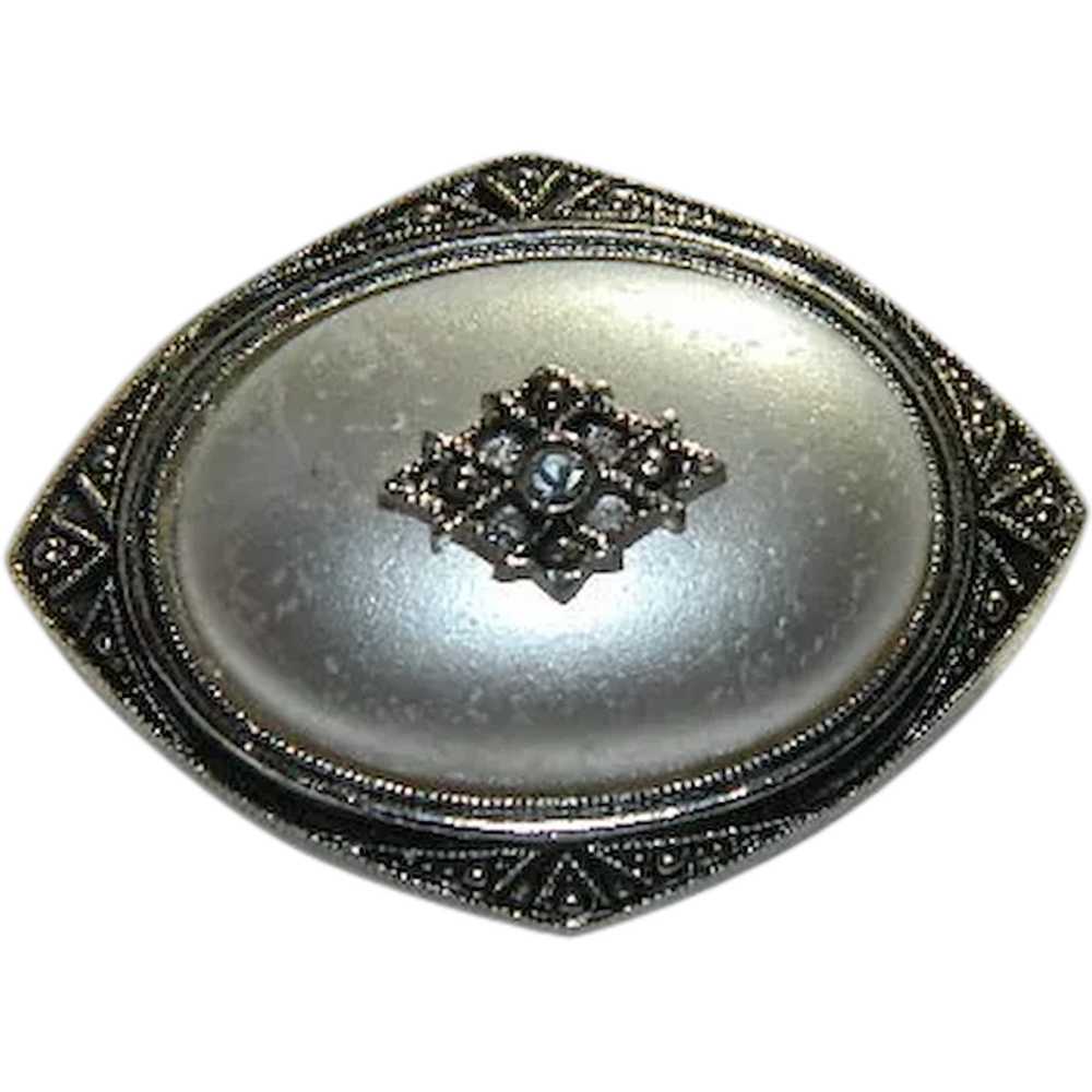 Avon Victorian Revival Marcasite Faux Pearl Brooc… - image 1