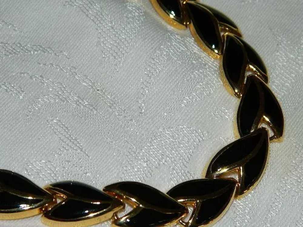 Elegant Black & Gold Tone Enamel Necklace & Earri… - image 4