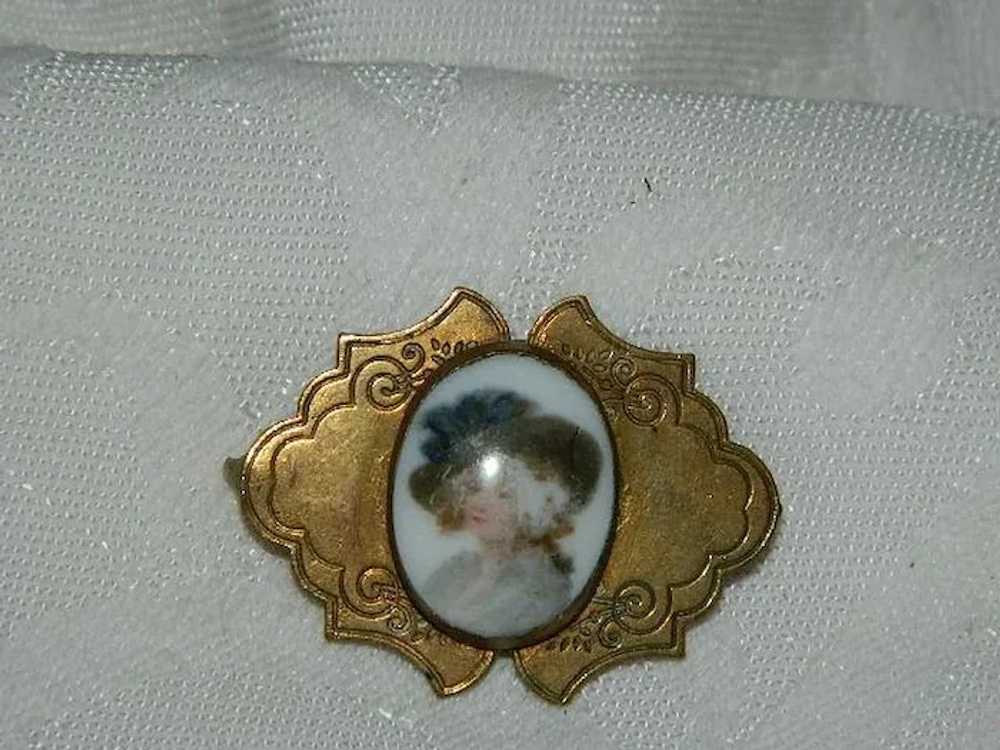 Antique Victorian Hand Painted Lady Brooch ~ Bras… - image 3