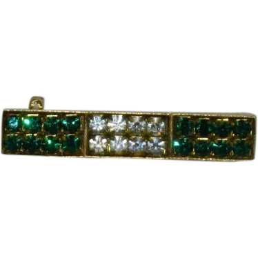 Lovely Green Clear Rhinestone Bar Brooch - image 1