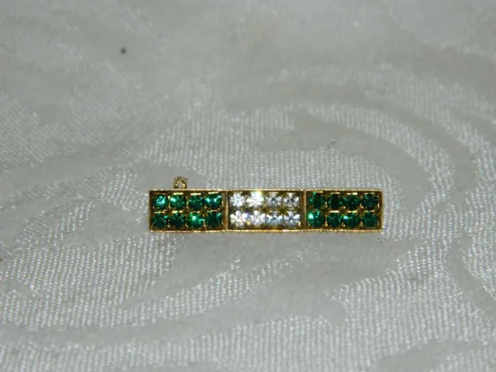 Lovely Green Clear Rhinestone Bar Brooch - image 2