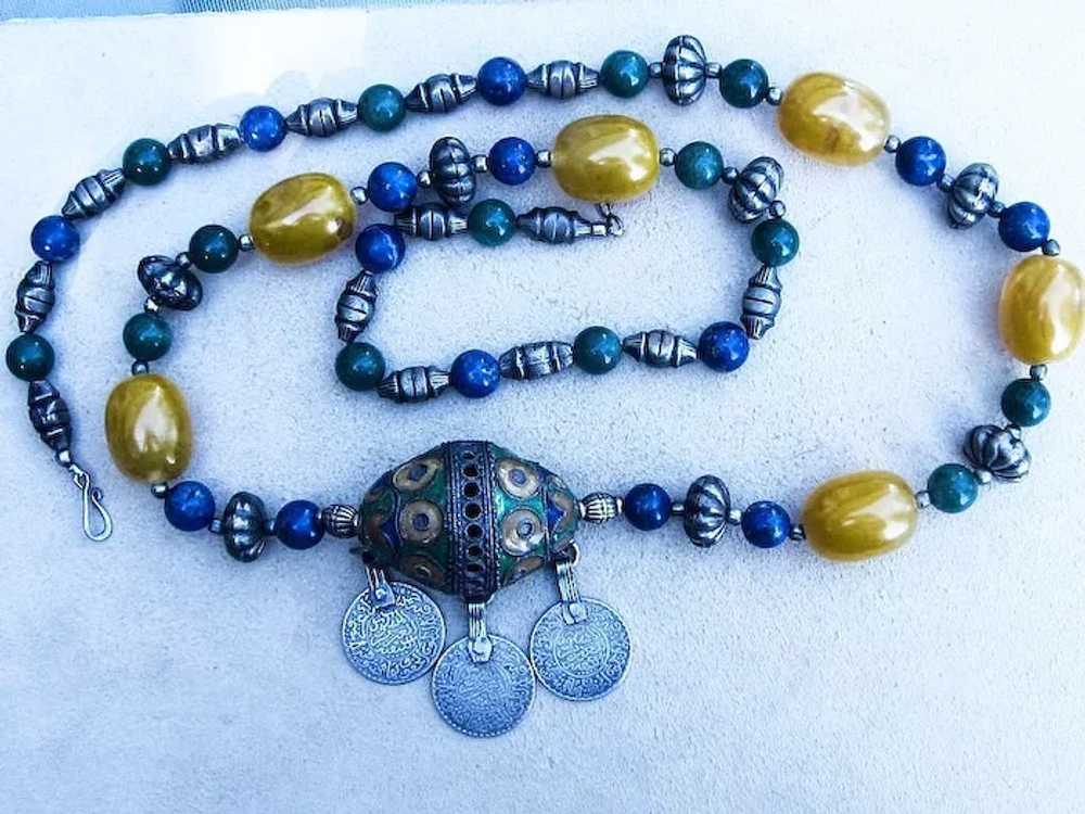 Chinese or Tibet Rare Necklace With Lapis, Amber,… - image 2