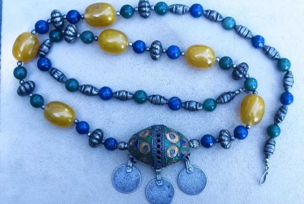 Chinese or Tibet Rare Necklace With Lapis, Amber,… - image 4