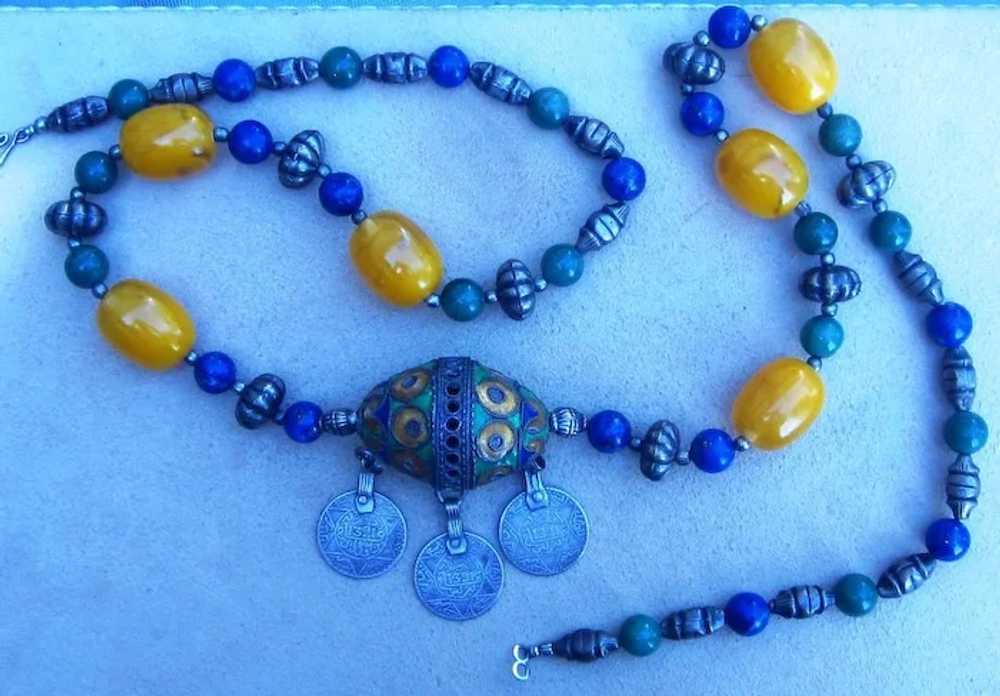 Chinese or Tibet Rare Necklace With Lapis, Amber,… - image 6