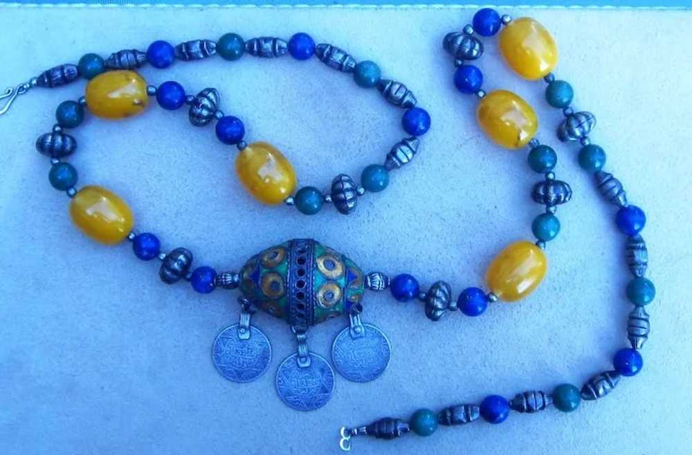 Chinese or Tibet Rare Necklace With Lapis, Amber,… - image 8