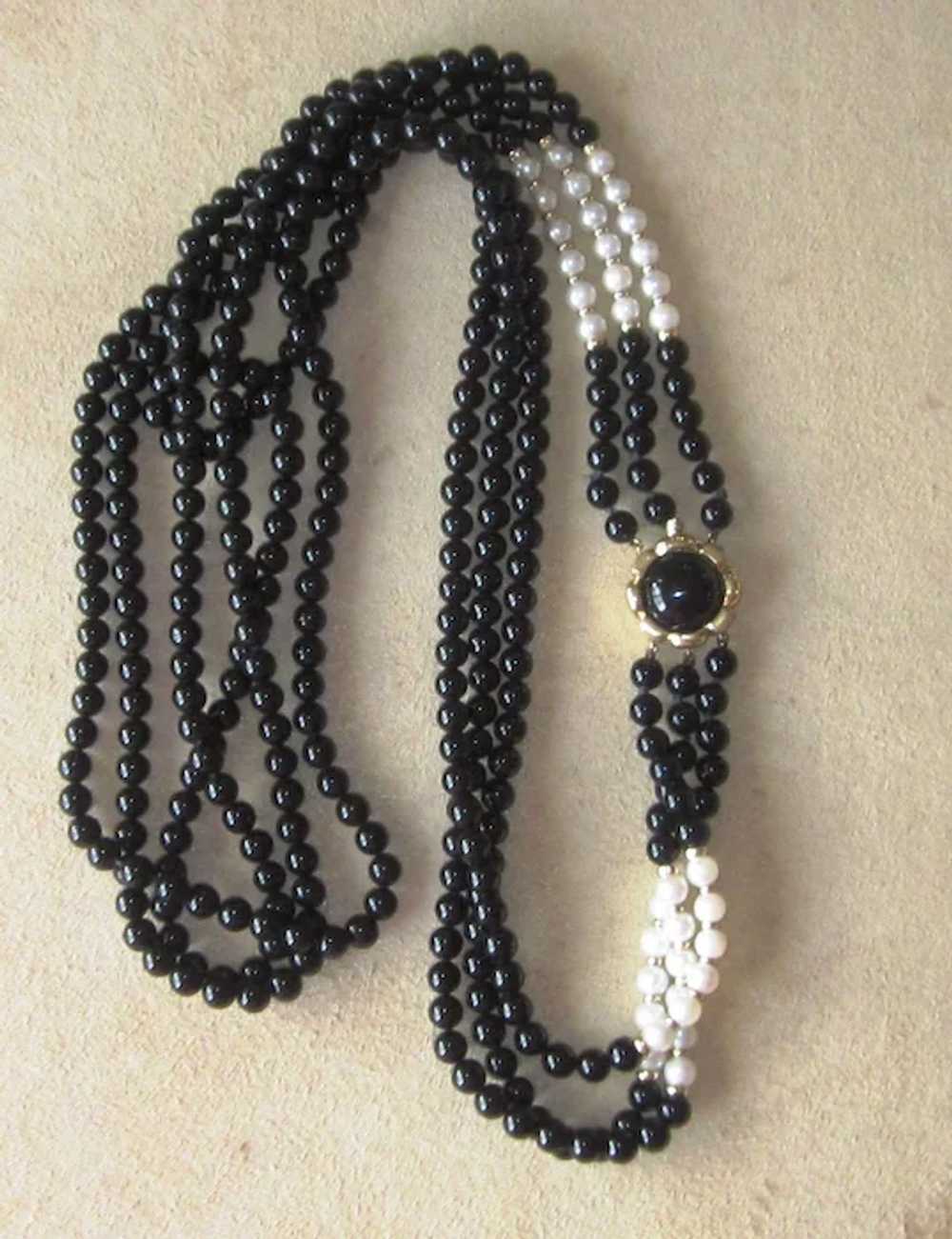 Cultured Pearl, Black  Onyx and 14k gold Amazing … - image 2