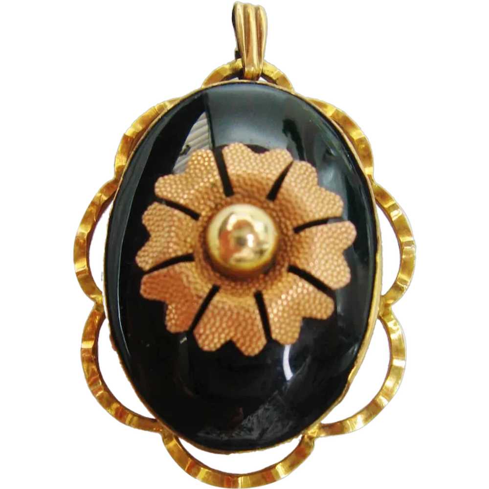 Vintage Gold Filled Art Deco Black Glass and Gold… - image 1