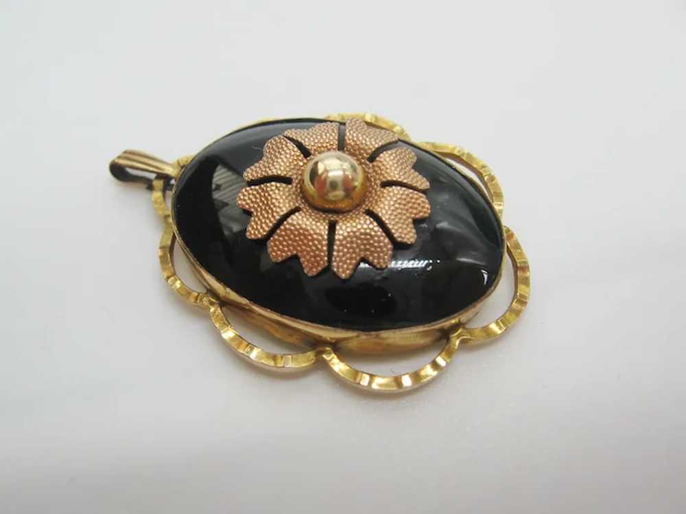 Vintage Gold Filled Art Deco Black Glass and Gold… - image 2