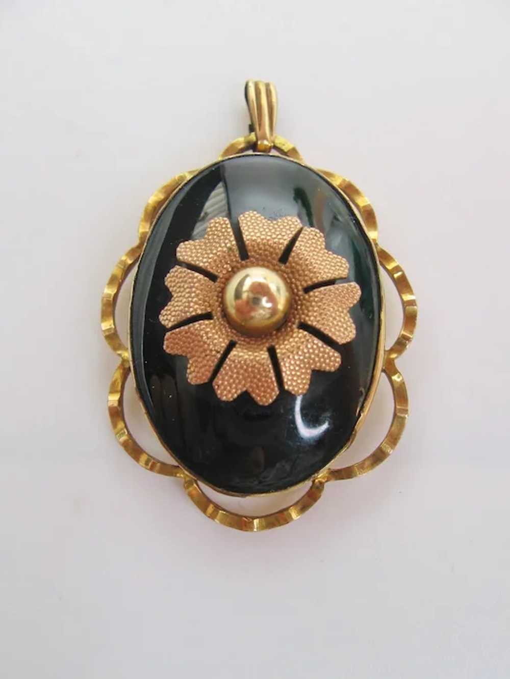 Vintage Gold Filled Art Deco Black Glass and Gold… - image 3