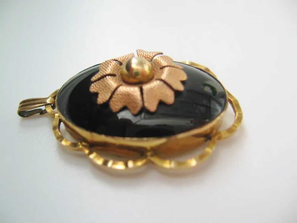 Vintage Gold Filled Art Deco Black Glass and Gold… - image 4