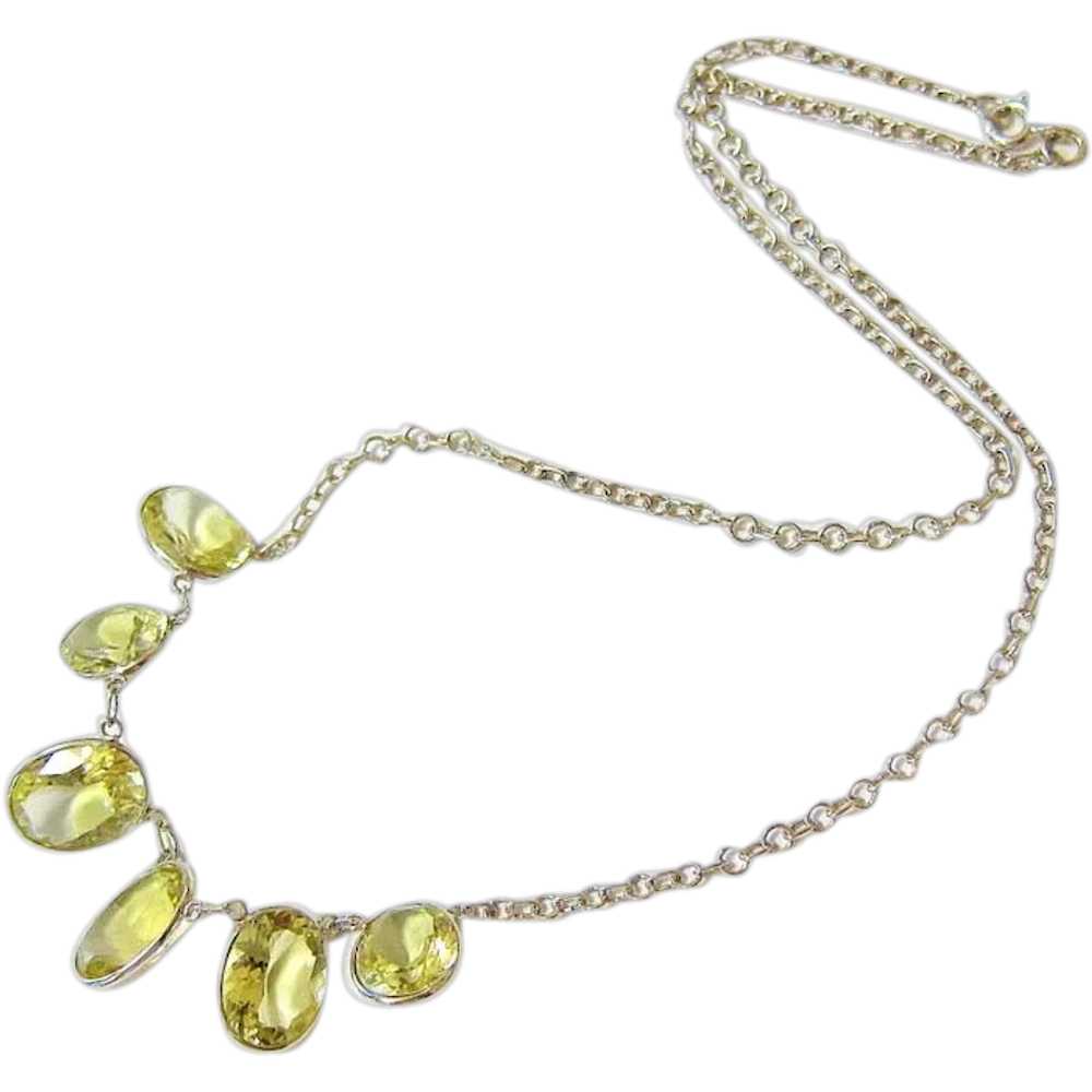 Edwardian Sterling Silver Faceted Citrine Necklace - image 1