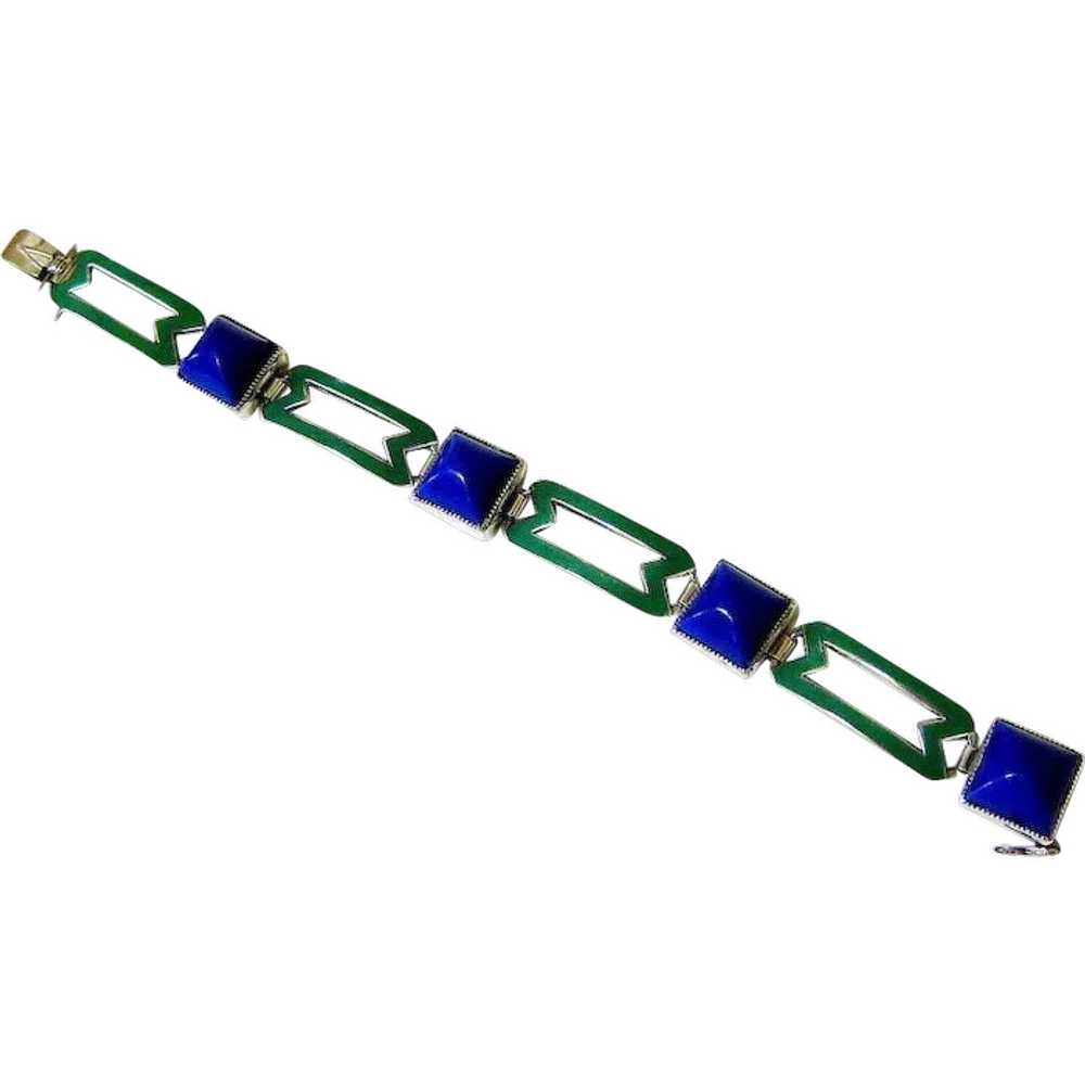 Art Deco Sugarloaf Lapis Glass Green Enamel Sterl… - image 1