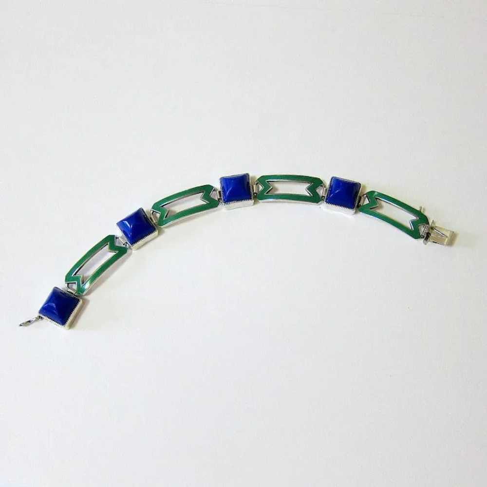 Art Deco Sugarloaf Lapis Glass Green Enamel Sterl… - image 6