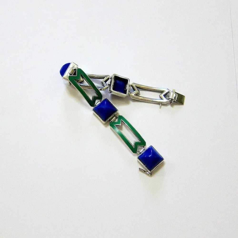 Art Deco Sugarloaf Lapis Glass Green Enamel Sterl… - image 8