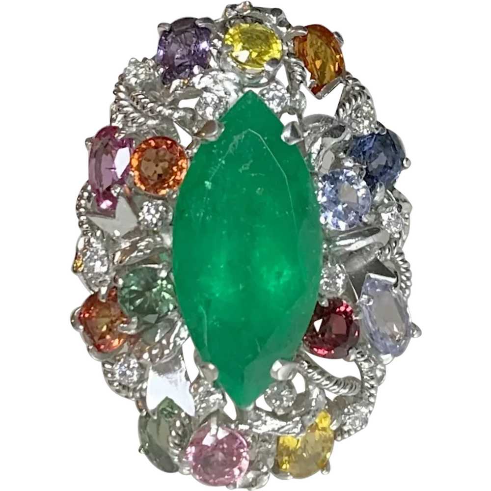 18K Yellow & White Gold Marquise Cut Emerald and … - image 1