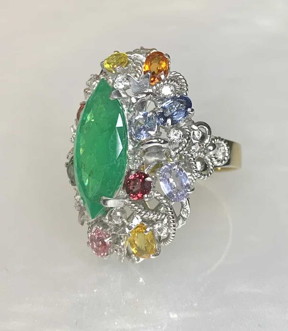 18K Yellow & White Gold Marquise Cut Emerald and … - image 2